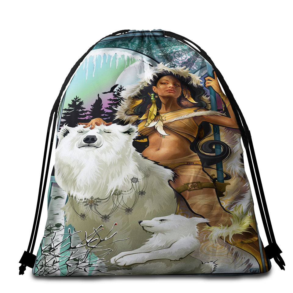 Attractive Hunter Lady with Her Bears Beach Towel Bags