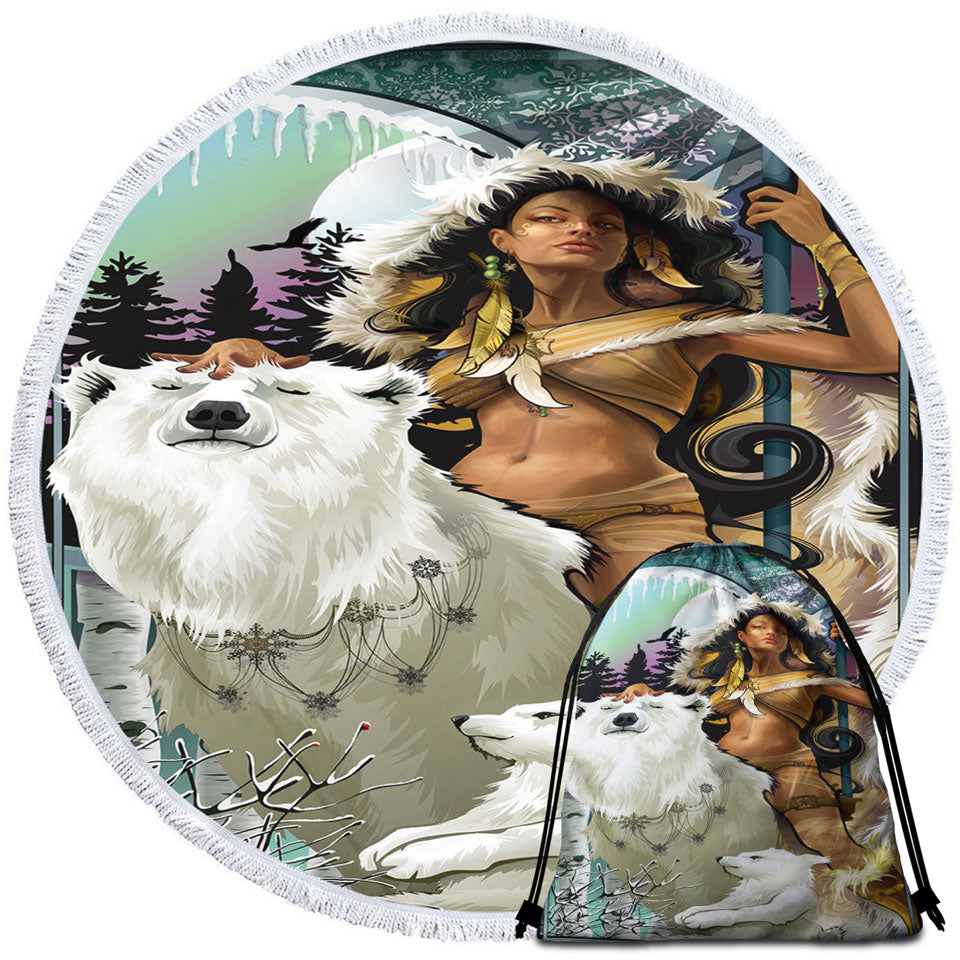 Attractive Hunter Lady with Her Bears Beach Towels and Bags Set