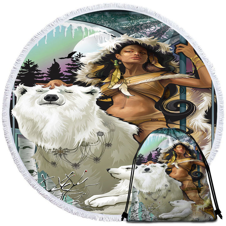 Attractive Hunter Lady with Her Bears Beach Towels and Bags Set