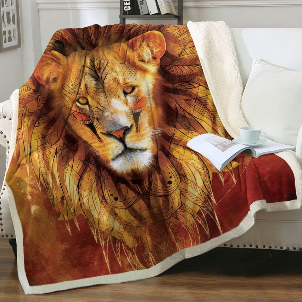 Attractive Lion Chief Sherpa Blanket