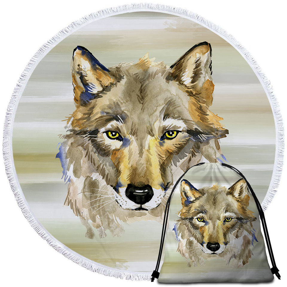 Attractive Painted Wolf Beach Towels and Bags Set