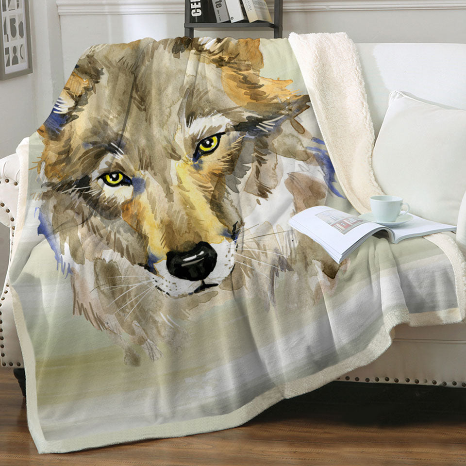 Attractive Painted Wolf Couch Throws