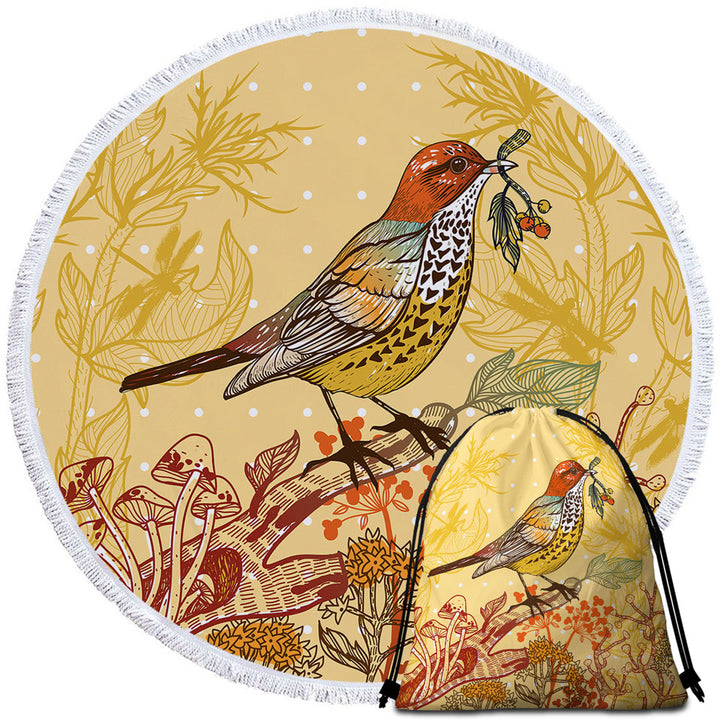 Autumn Colored Bird Beach Towels and Bags Set