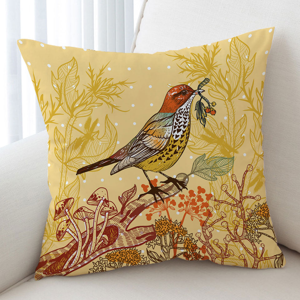 Autumn Colored Decorative Pillows with Bird