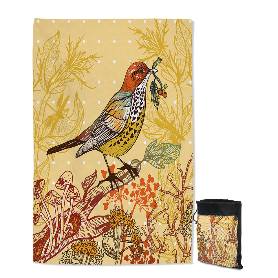 Autumn Colored Swimming Towels with Bird