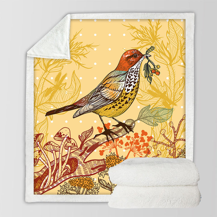 Autumn Colored Throw Blanket with Bird Print