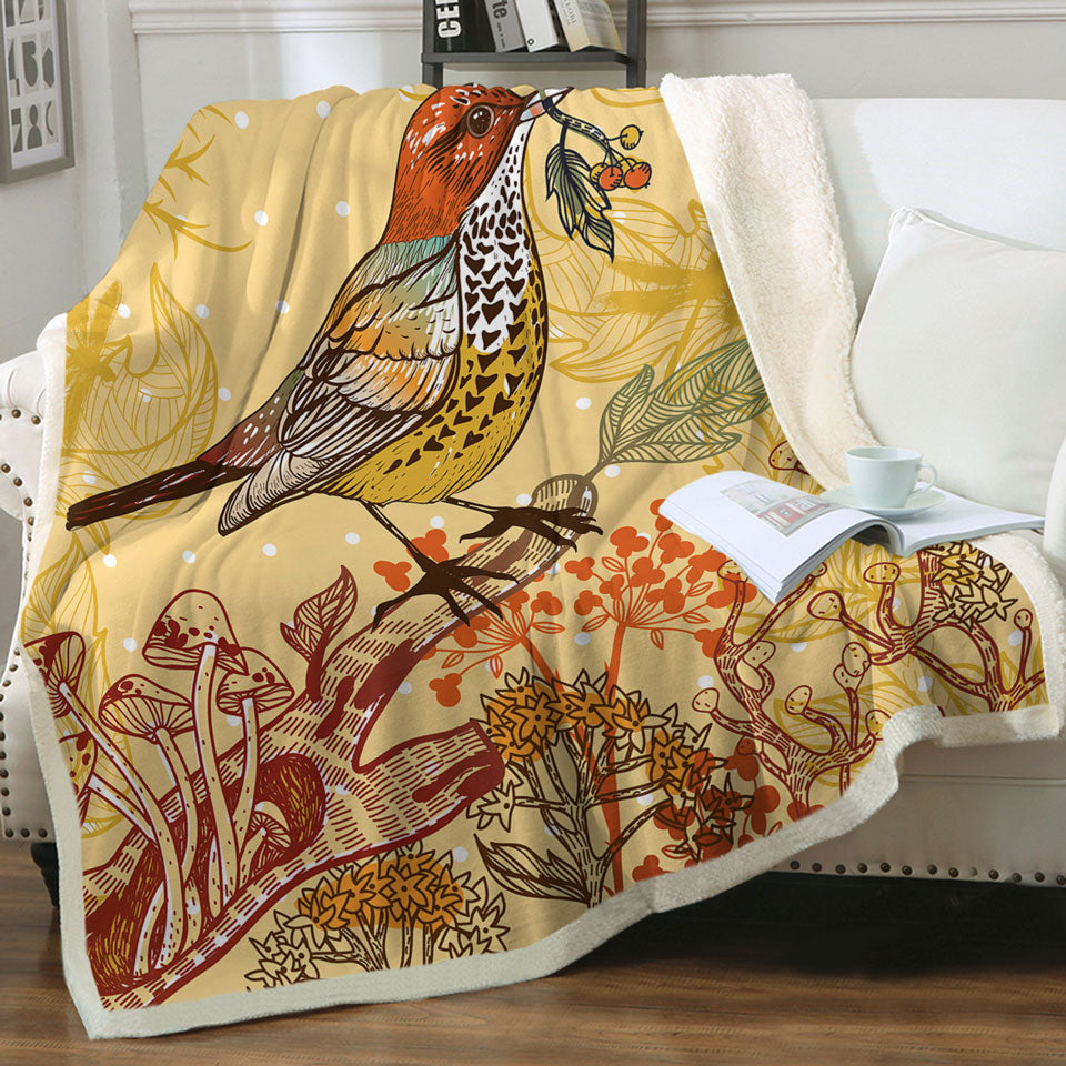 Autumn Colored Throws with Bird Print