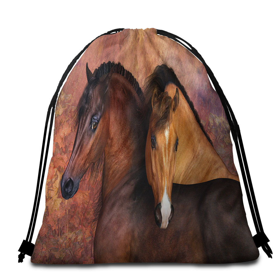 Autumn Colors Beach Bags and Towels Two Cute Horses Art