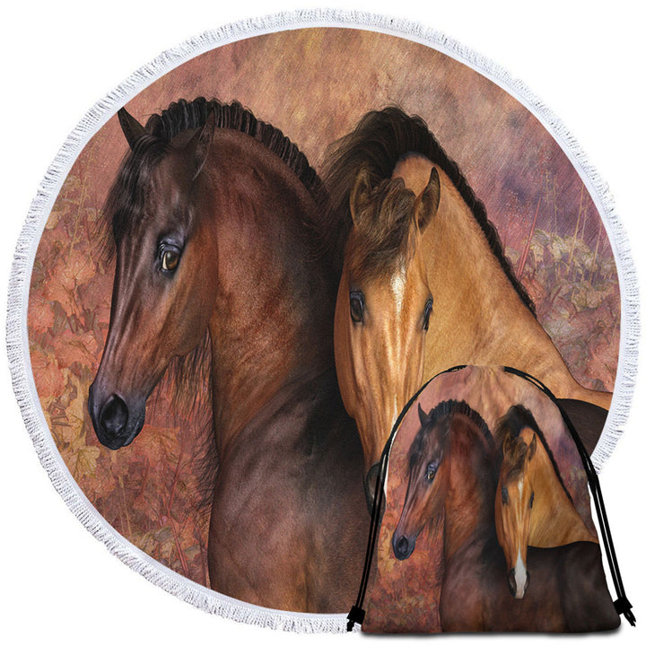 Autumn Colors Beach Towels Two Cute Horses Art