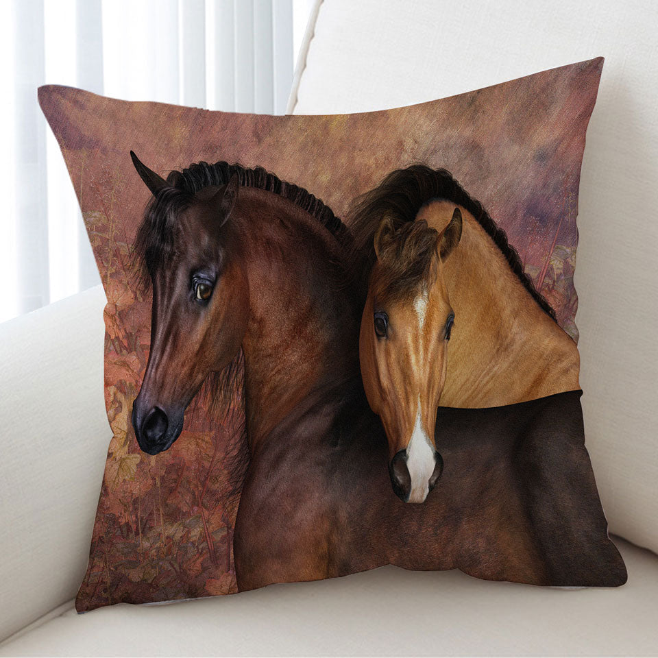 Autumn Colors Cushion Covers Two Cute Horses Art