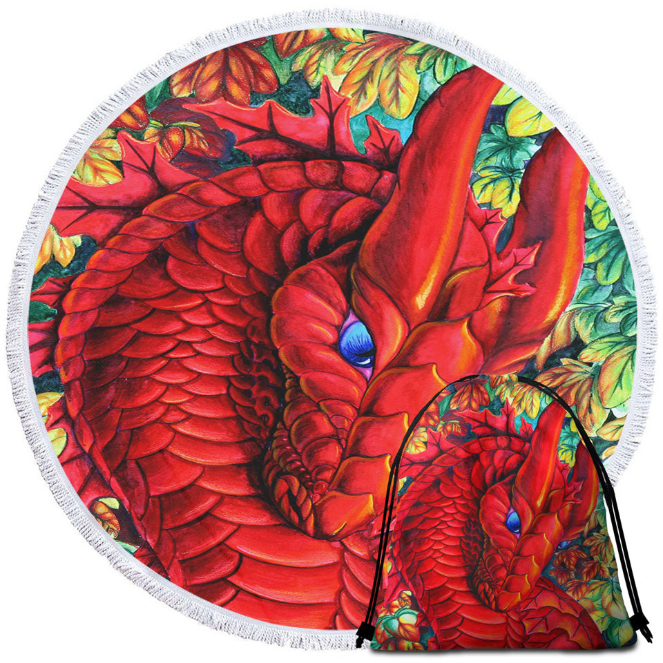 Autumn Leaves and Red Dragon Cool Beach Towels and Bags Set