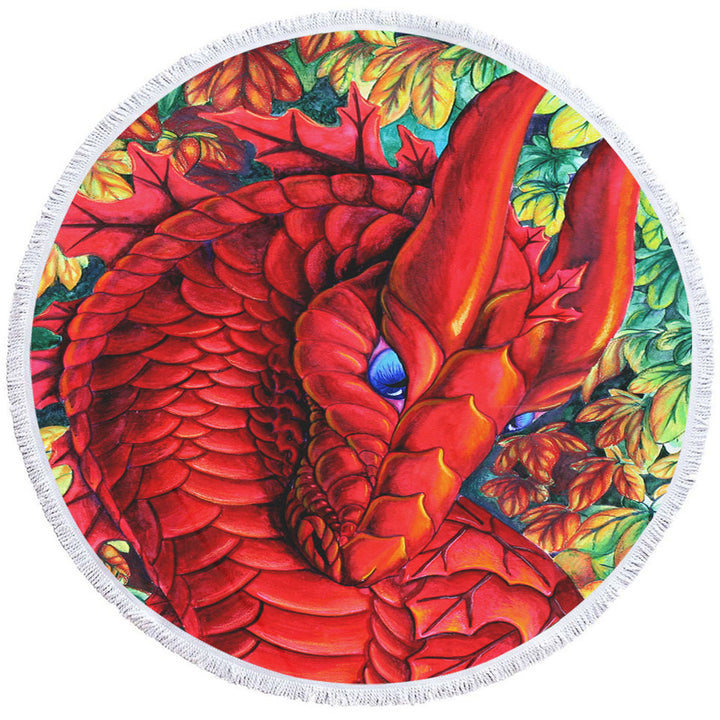 Autumn Leaves and Red Dragon Cool Beach Towels