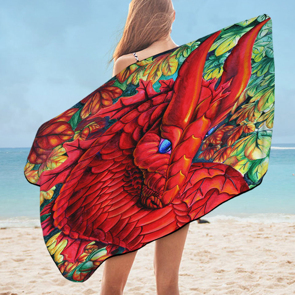 Autumn Leaves and Red Dragon Cool Pool Towels