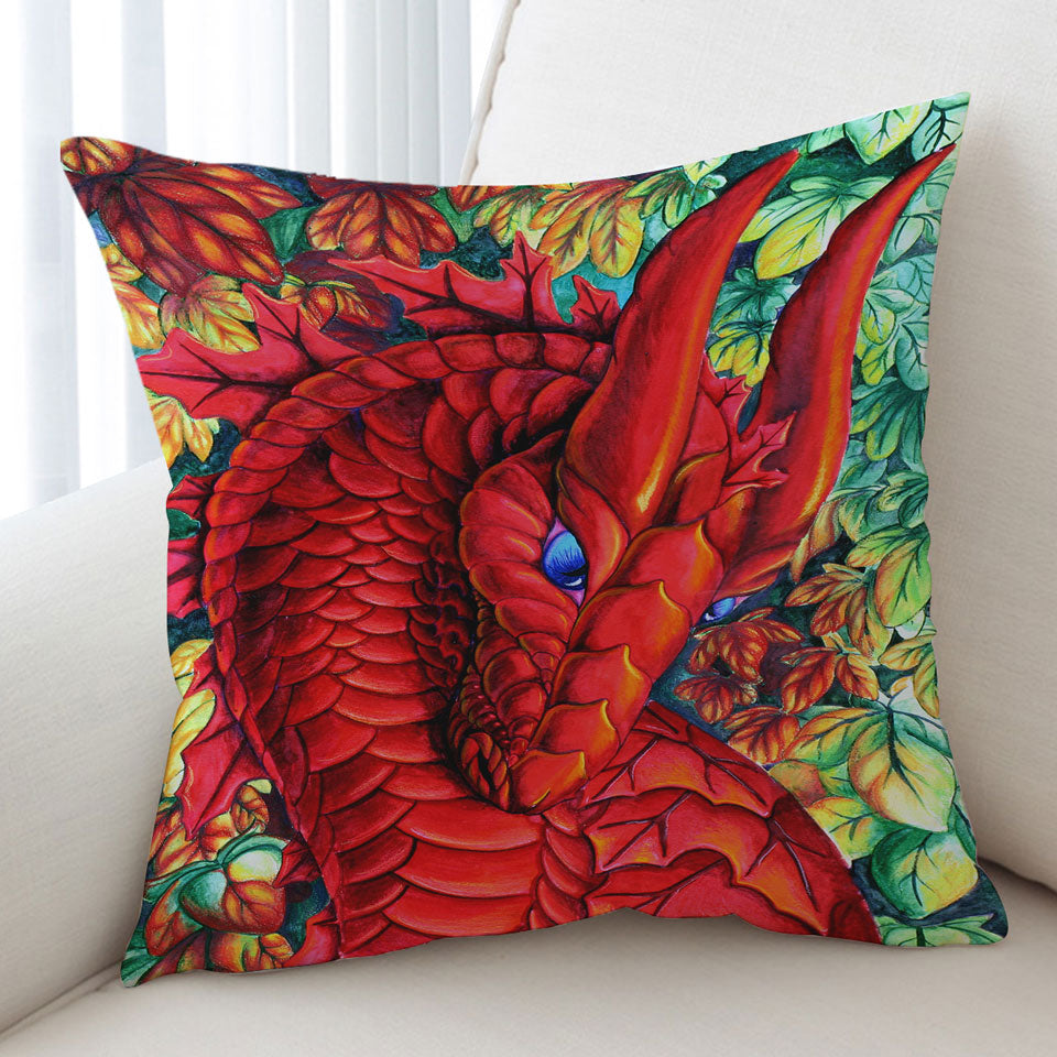Autumn Leaves and Red Dragon Cushion