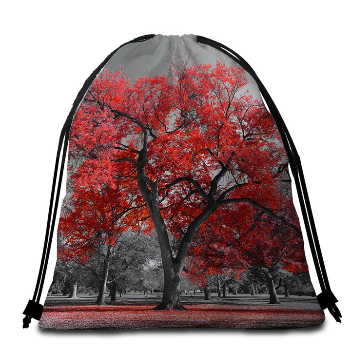 Autumn Red Tree Beach Towel Bags