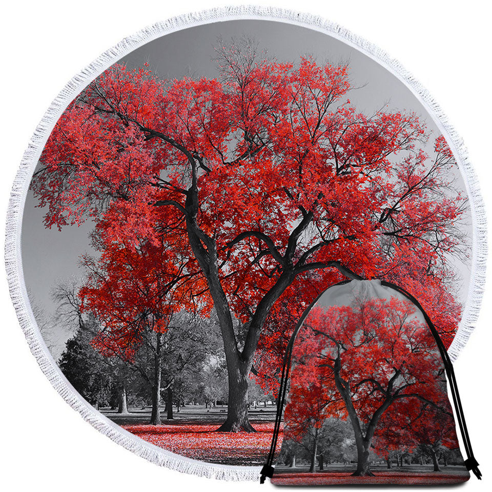 Autumn Red Tree Circle Beach Towel