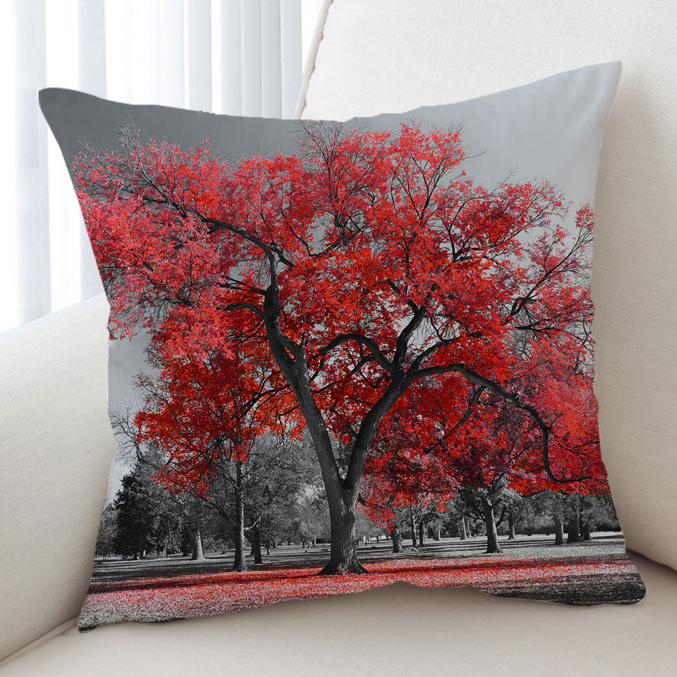 Autumn Red Tree Cushion Cover