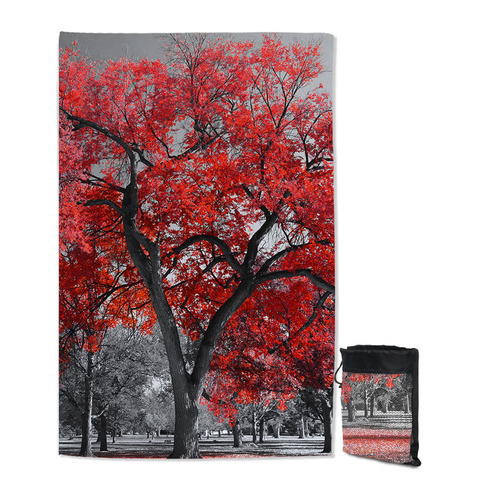 Autumn Red Tree Quick Dry Beach Towel
