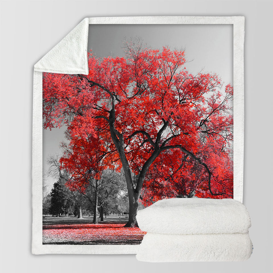 Autumn Red Tree Sherpa Blanket