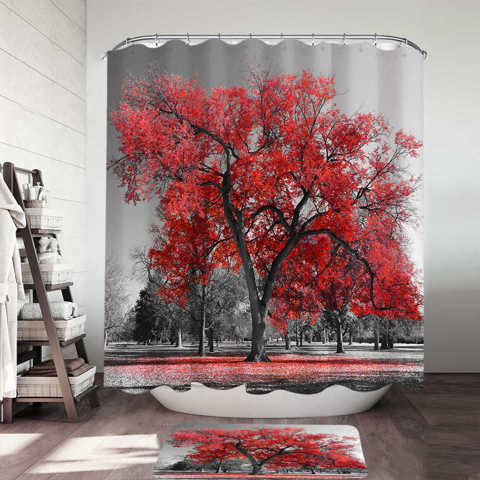 Autumn Red Tree Shower Curtain