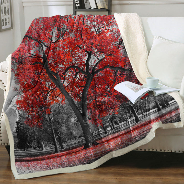 Autumn Red Tree Throw Blanket