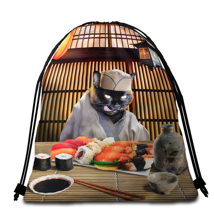 Awesome Beach Towel Pack Cool Art Funny Japanese Sushi Chef Cat