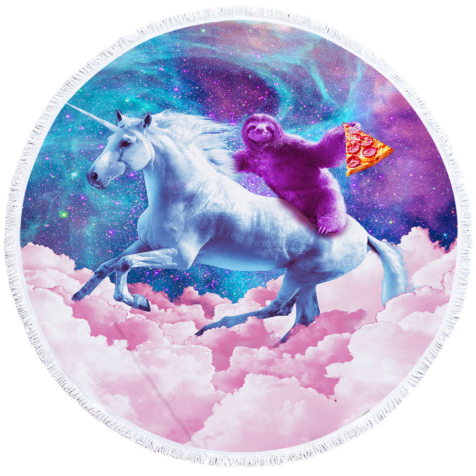 Awesome Circle Towel Crazy Art Space Pizza Sloth on Unicorn
