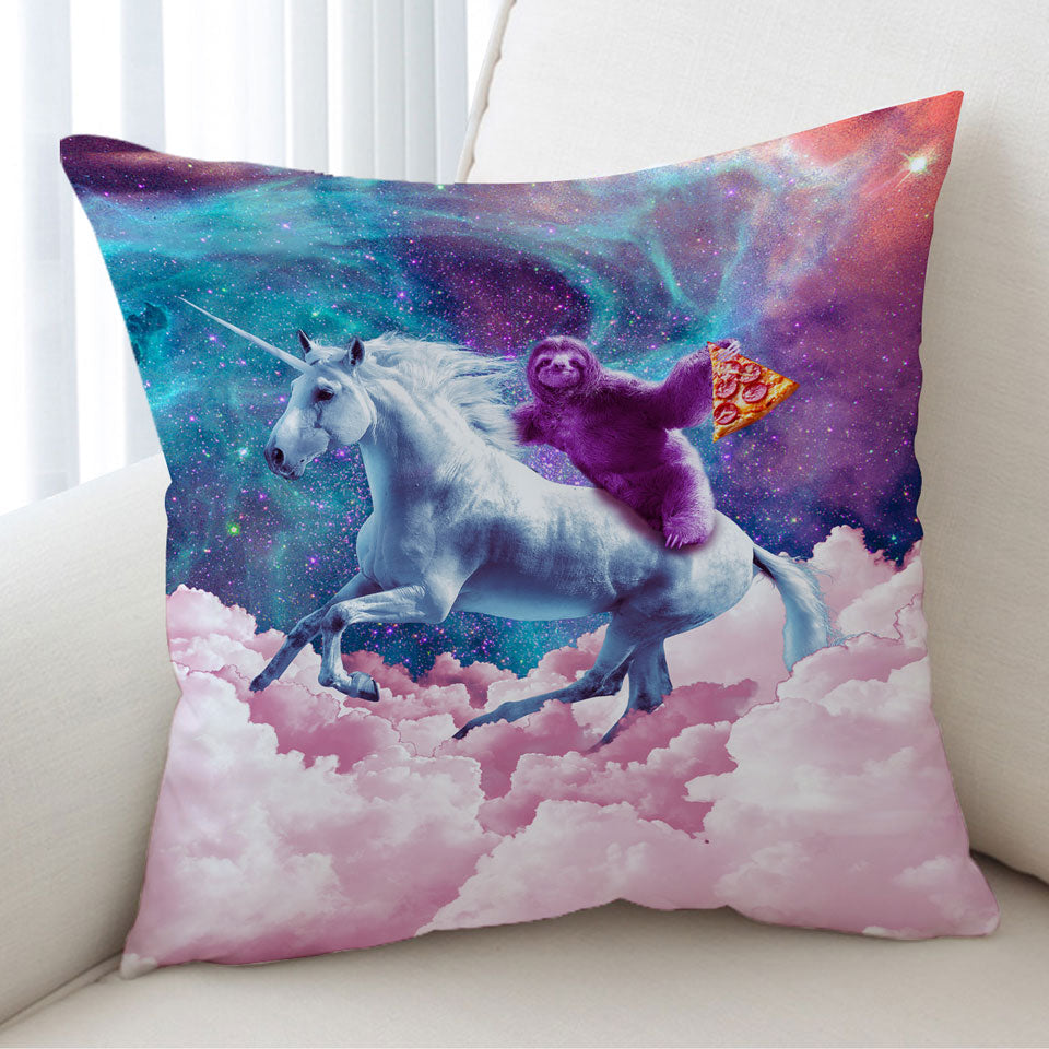 Awesome Cushion Cover Crazy Art Space Pizza Sloth on Unicorn