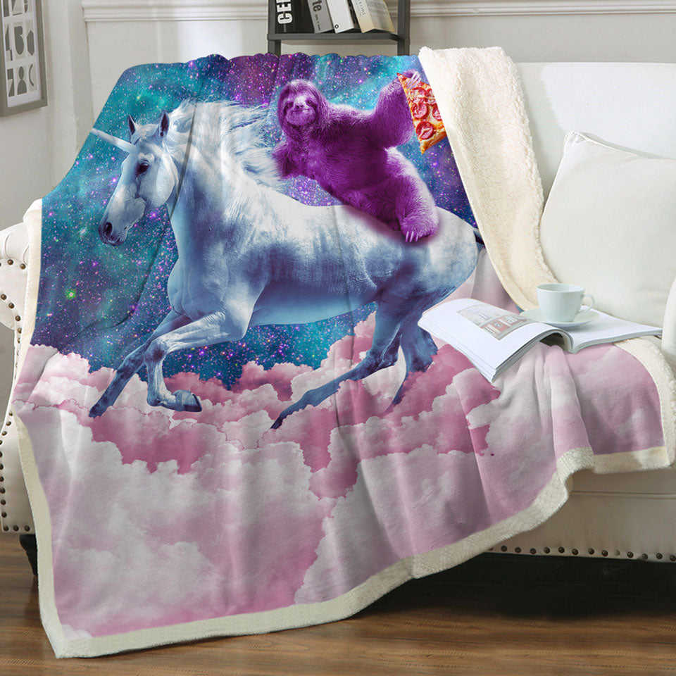 products/Awesome-Fleece-Blankets-Crazy-Art-Space-Pizza-Sloth-on-Unicorn
