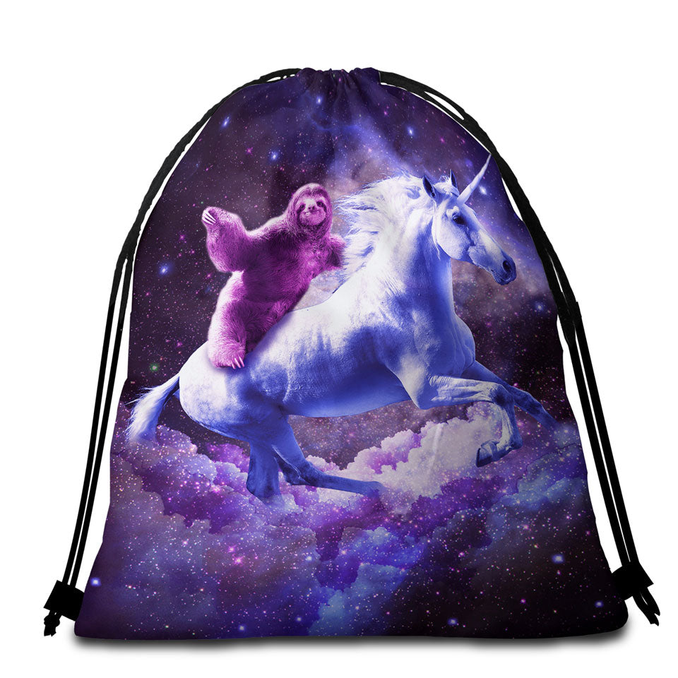 Awesome Funny Space Beach Towel Pack with Sloth Riding Unicorn