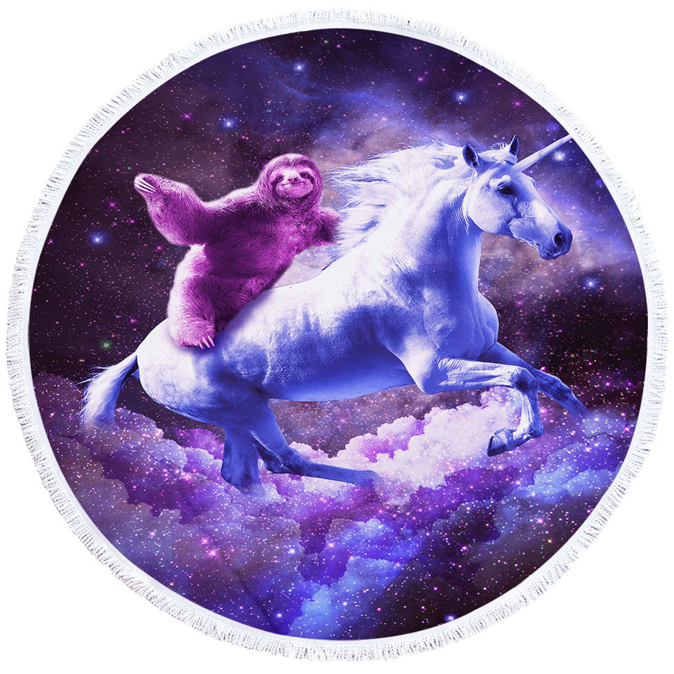 Awesome Funny Space Beach Towels with Sloth Riding Unicorn