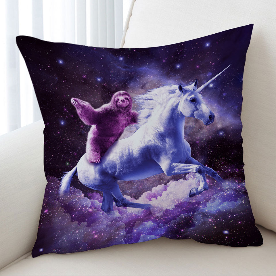 Awesome Funny Space Cushion Covers with Sloth Riding Unicorn