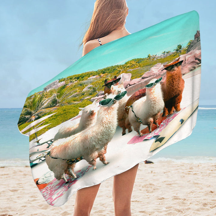 Awesome Funny Sunglasses Llamas Microfiber Beach Towel