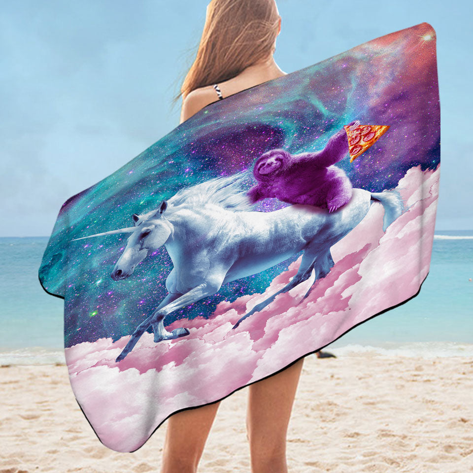 Awesome Microfibre Beach Towels Crazy Art Space Pizza Sloth on Unicorn