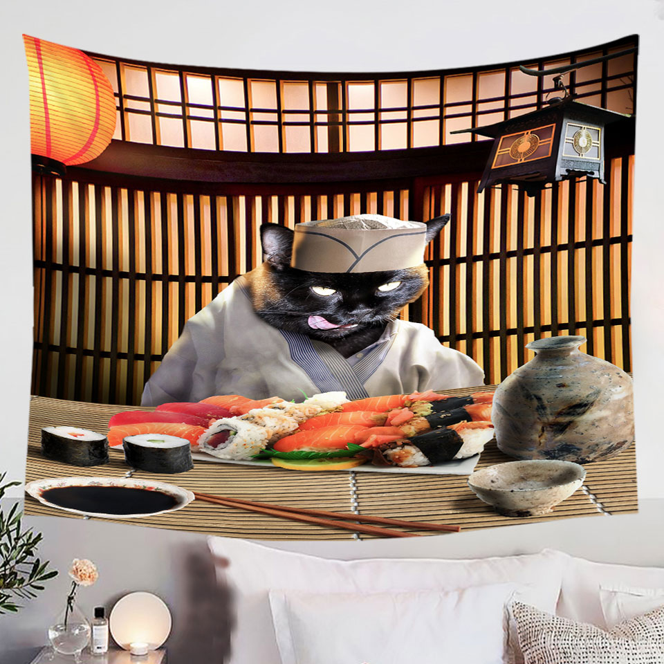 Awesome-Wall-Decor-Cool-Art-Funny-Japanese-Sushi-Chef-Cat