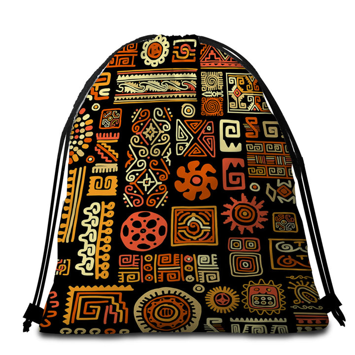 Aztec Beach Towel Bags Native American Symbols