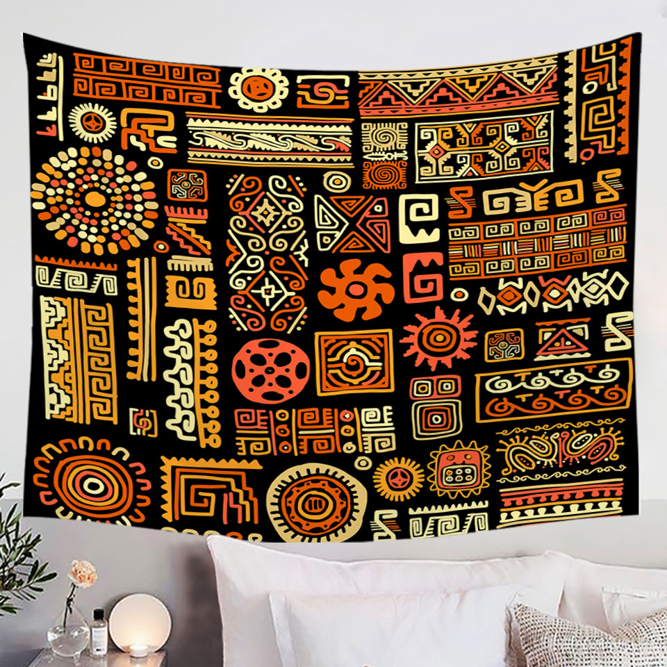 Aztec Wall Decor Tapestry with Native American Symbols