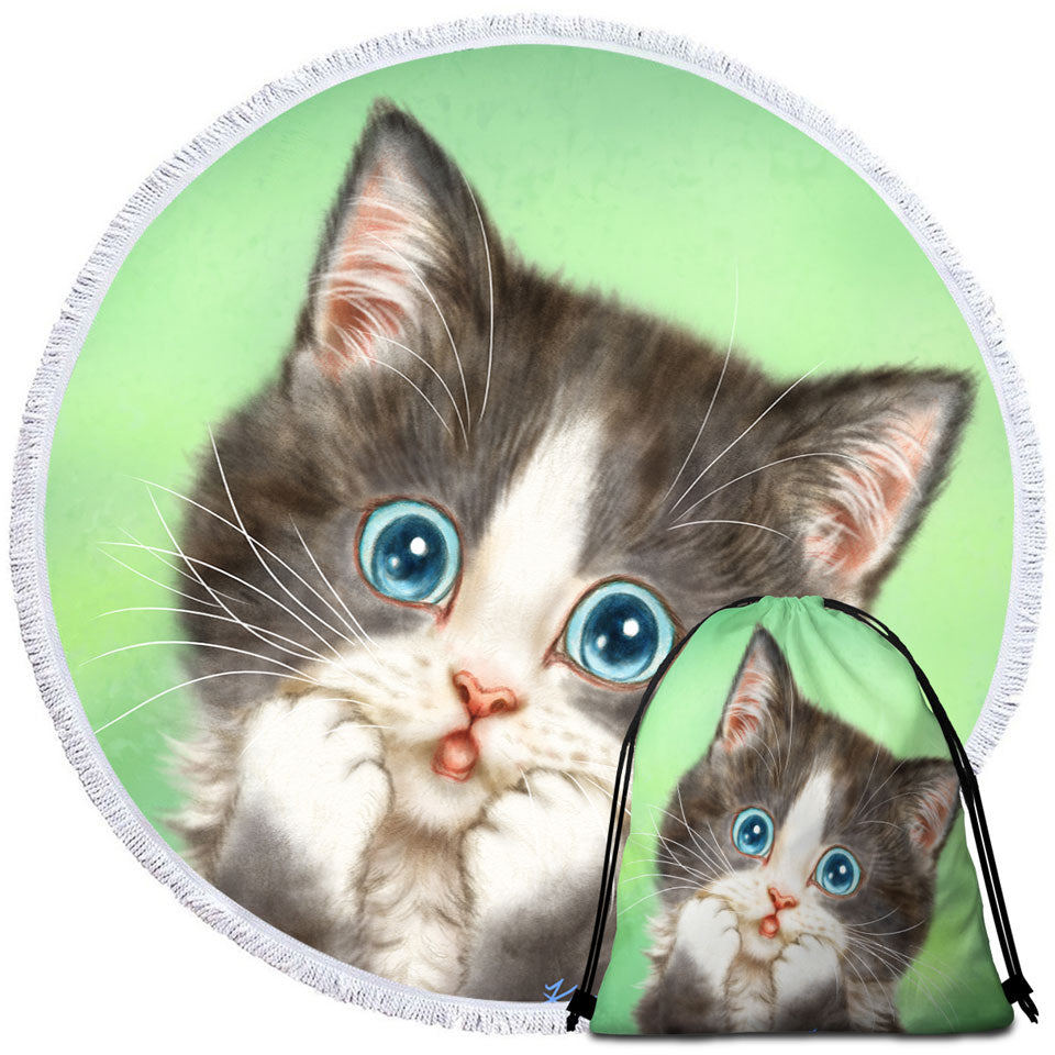 Baby Designs Round Beach Towles Lovely Sweet Kitten over Green