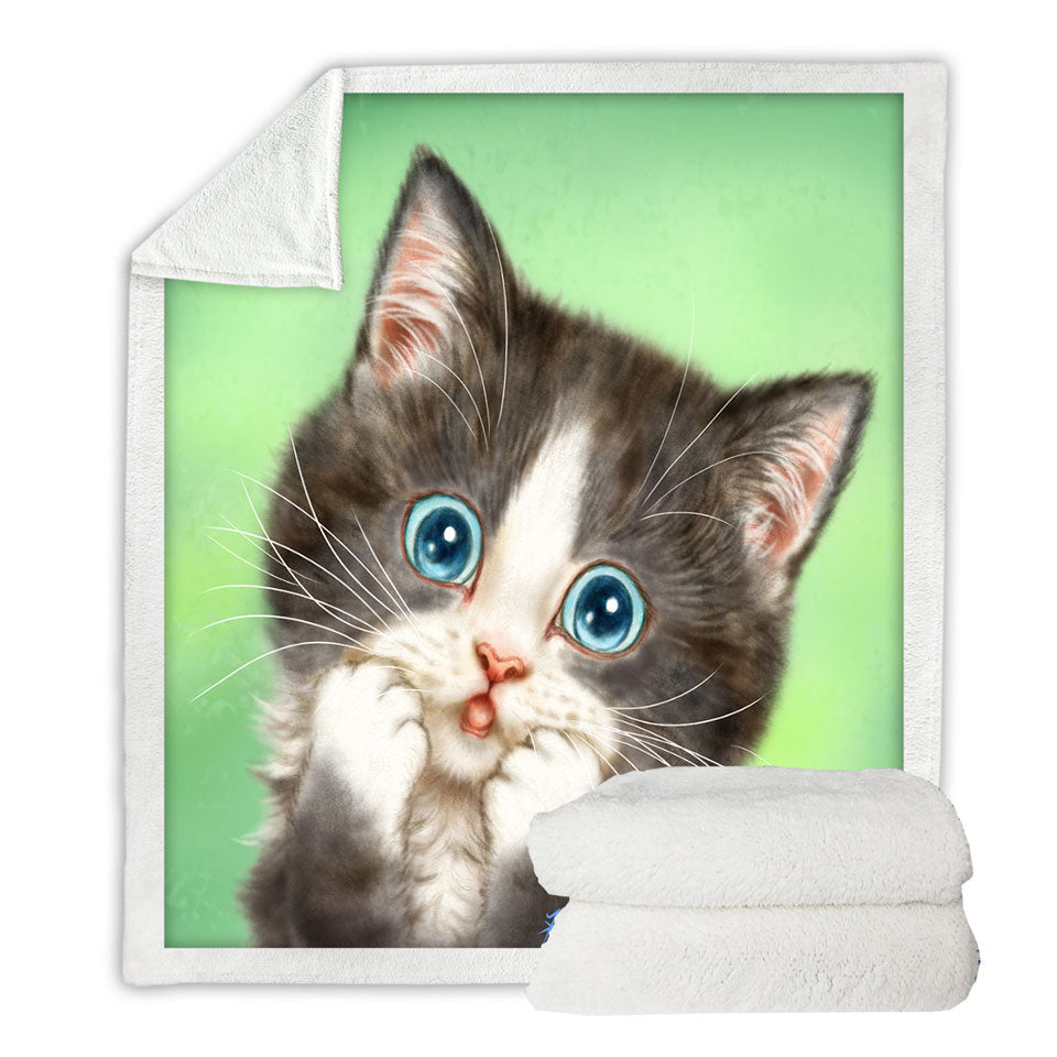 Baby Designs Sherpa Fleece Blankets Lovely Sweet Kitten over Green