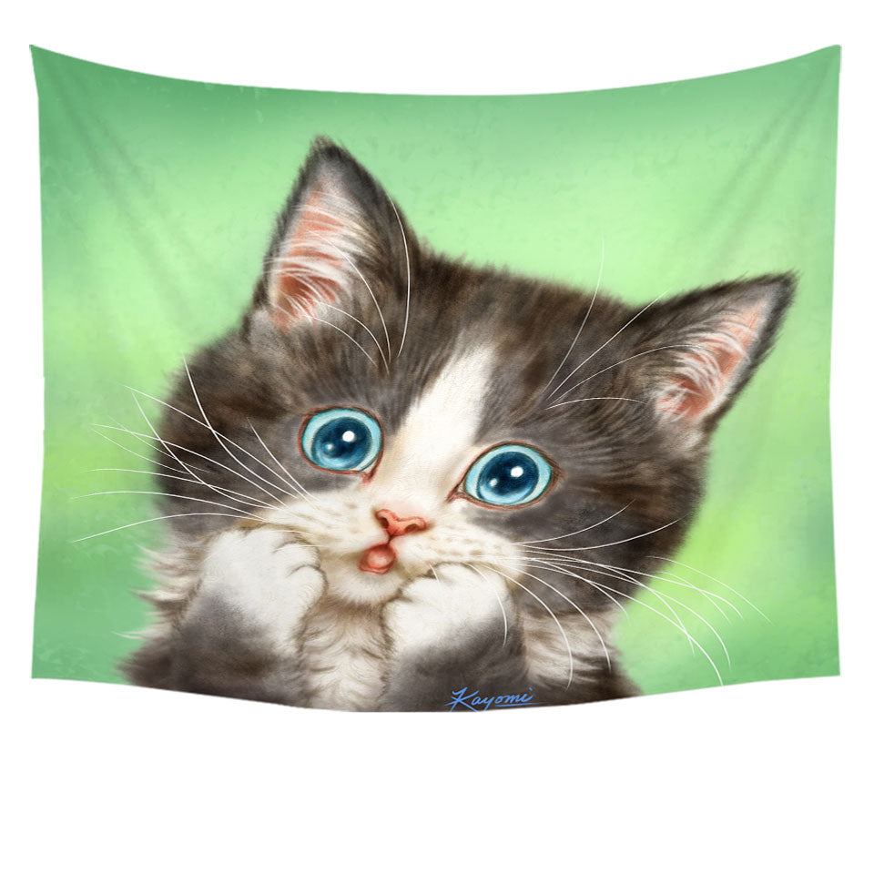 Baby Designs Tapestry Wall Decor Lovely Sweet Kitten over Green
