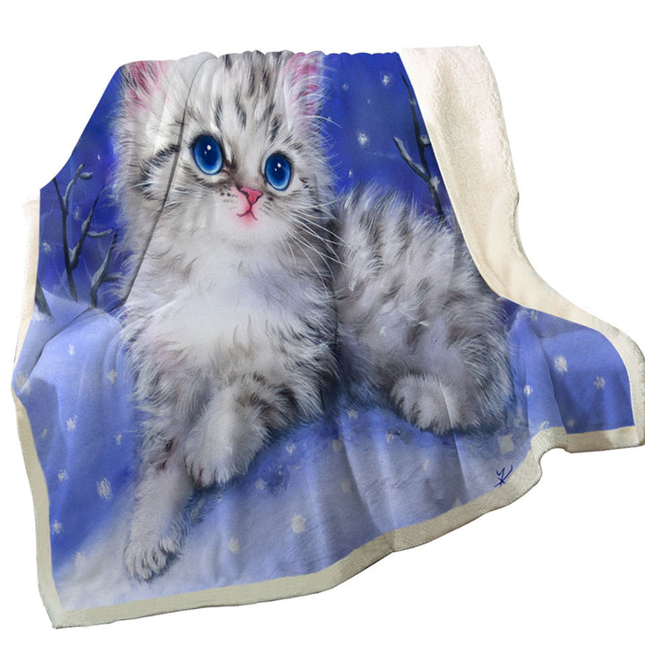 Baby Lightweight Blankets Blue Eyes Grey Kitten on Snow Hill
