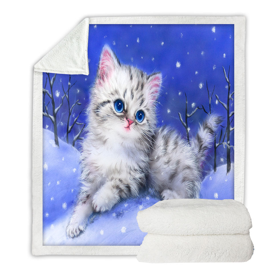 Baby Sofa Blankets Blue Eyes Grey Kitten on Snow Hill