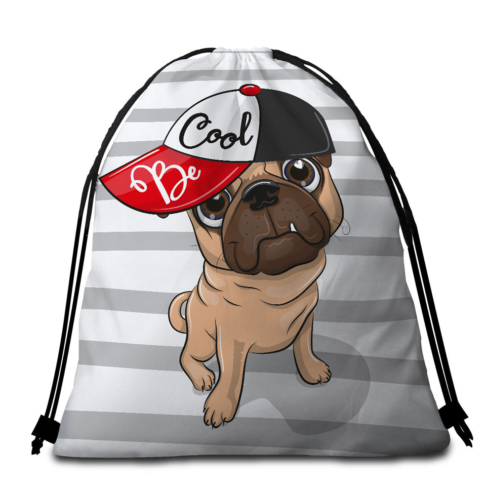 Be Cool Pug Dog Beach Towel Bags
