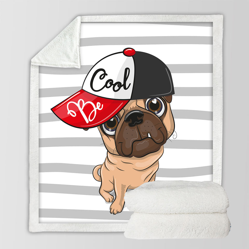 Be Cool Pug Dog Kids Sherpa Blanket