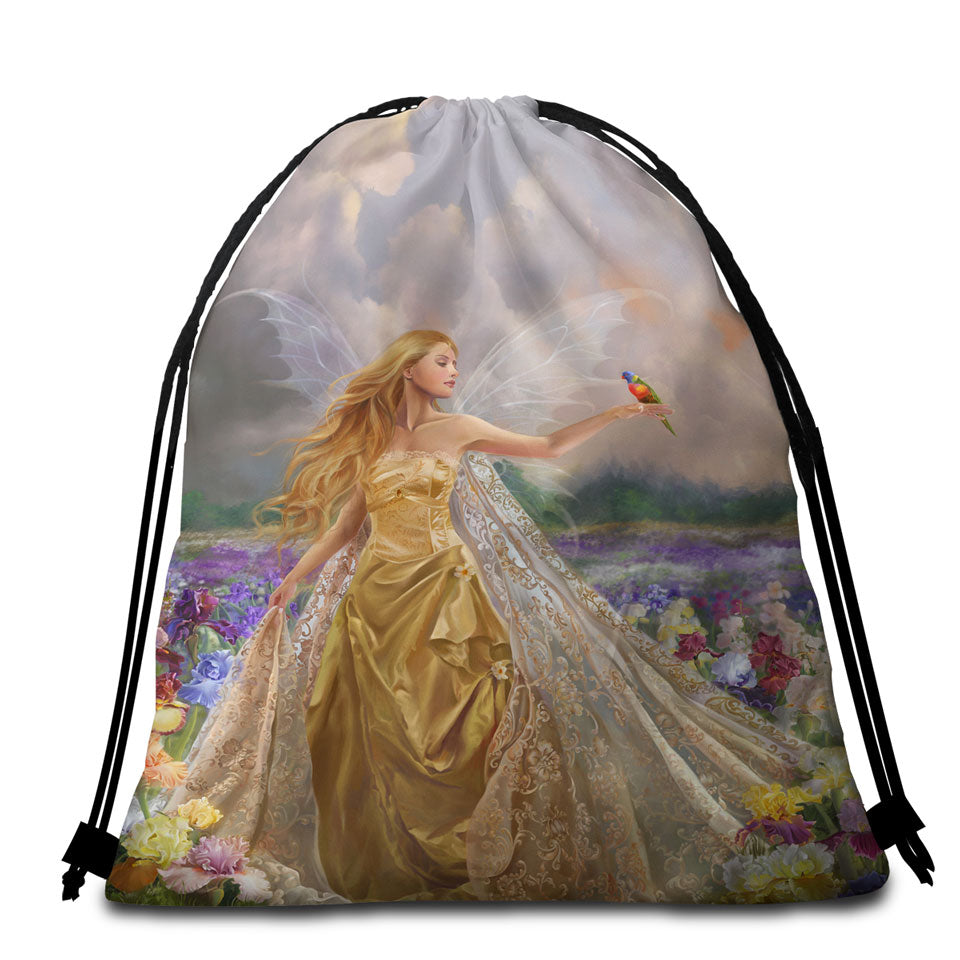 Beach Bags Towels for Girls Flower Field and the Beautiful Blonde Fairy