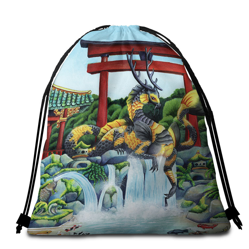 Beach Bags and Towels The Japanese Emperor Koi Fish and Dragon