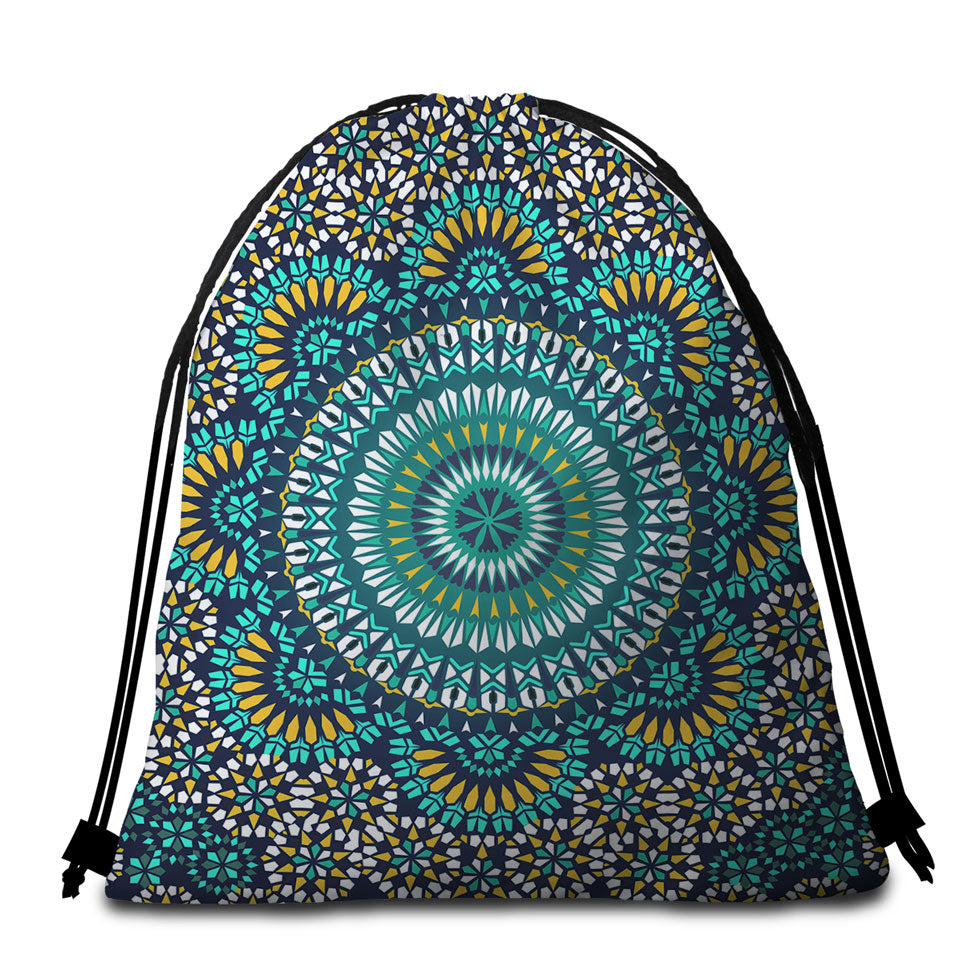 Beach Bags and Towels Turquoise White and Yellow Mandala