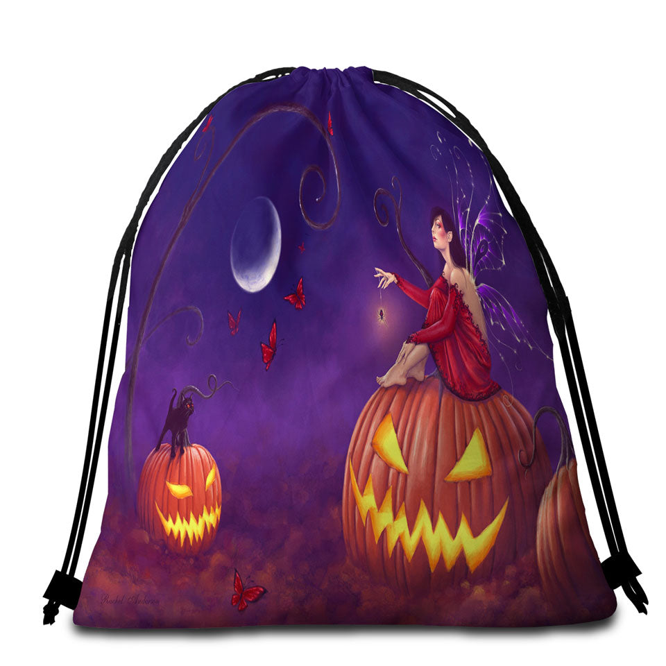 Beach Bags and Towels for Halloween Witch Fairy and Scary Pumpkins