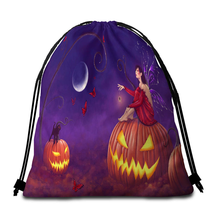 Beach Bags and Towels for Halloween Witch Fairy and Scary Pumpkins