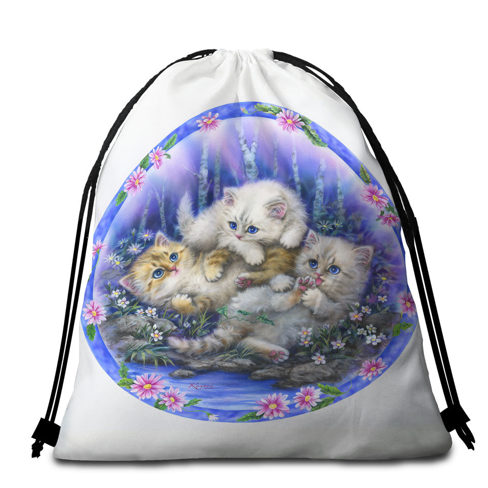 Beach Bags and Towels for Kids Design Cute Three Kittens Outdoor Adventure